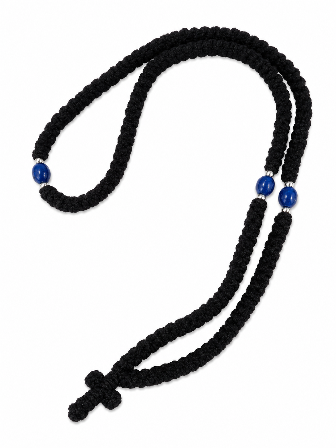 150 Knot Wool Prayer Rope with Blue Beads - Handmade in Albania