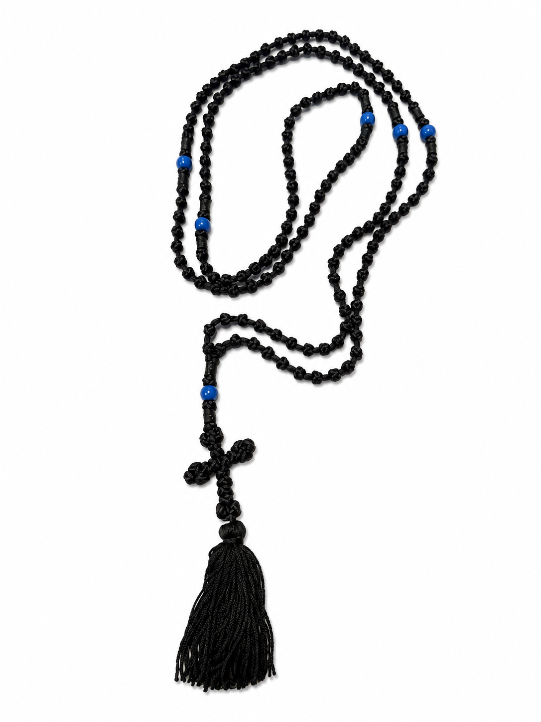 150 Knot Prayer Rope with Tassel & Blue Beads – Handmade in Albania