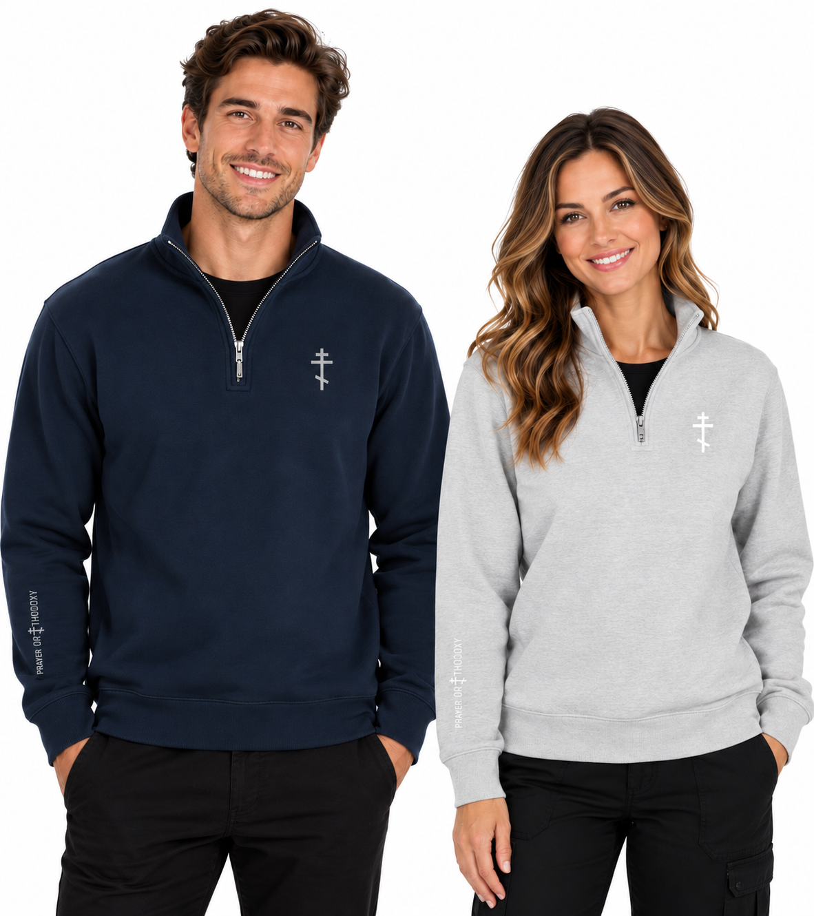 Embroidered Orthodox Cross | Premium Unisex Quarter Zip Prayer Orthodoxy