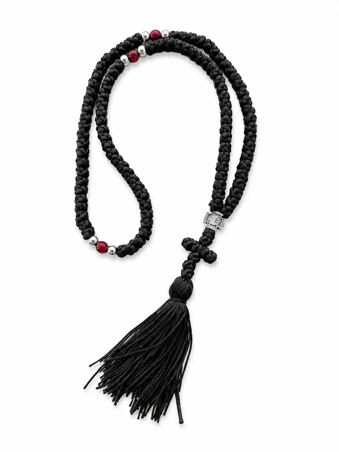 Black Prayer Rope with Metal Cross for Prayer