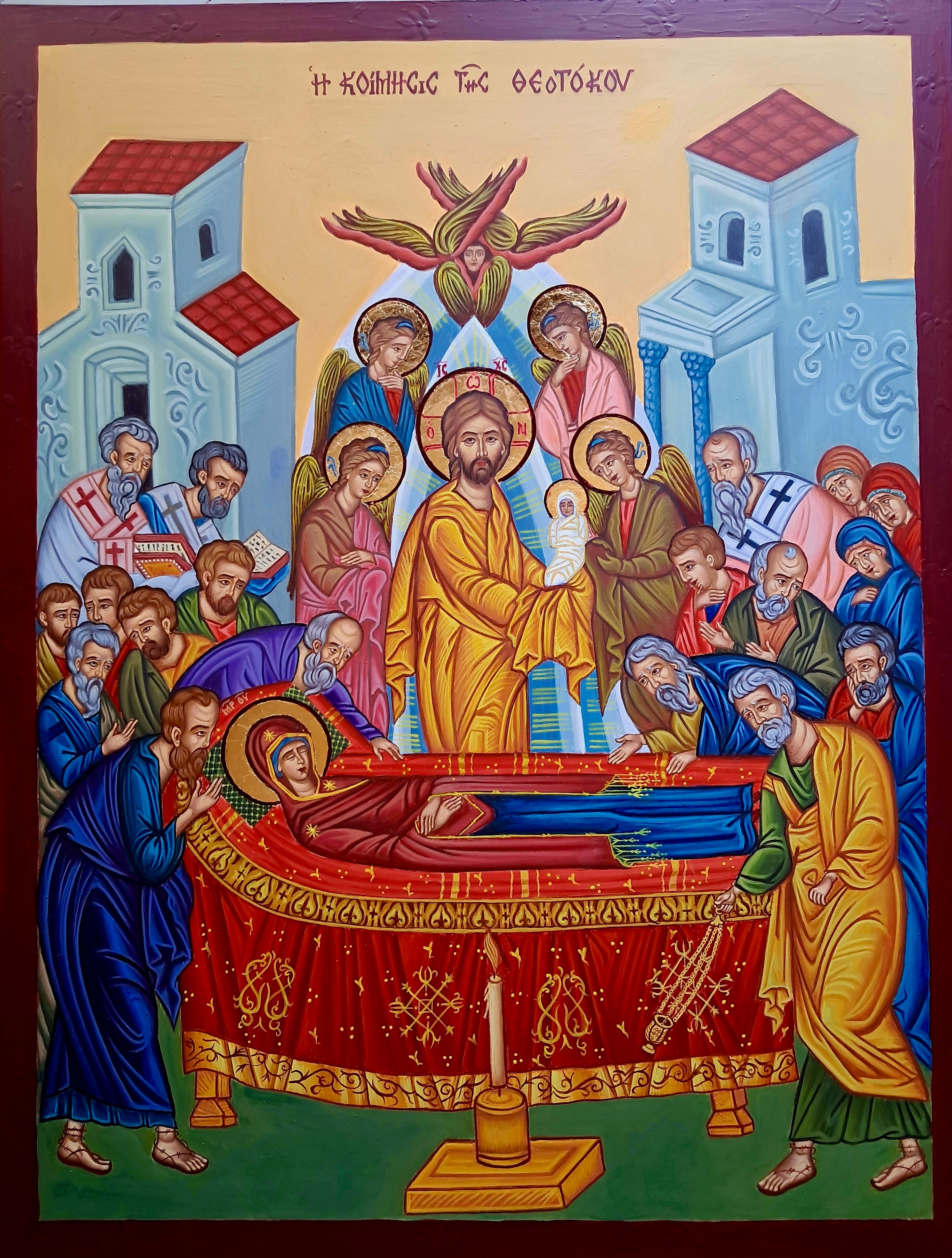 Hand Painted Icon of the Dormition of the Theotokos 26cm x 33cm