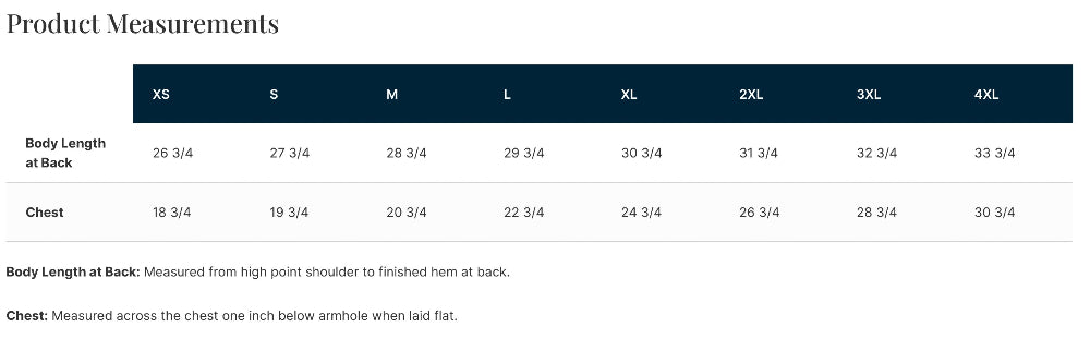 Product measurements table for waist and inseam with size labels from XS to 4XL.