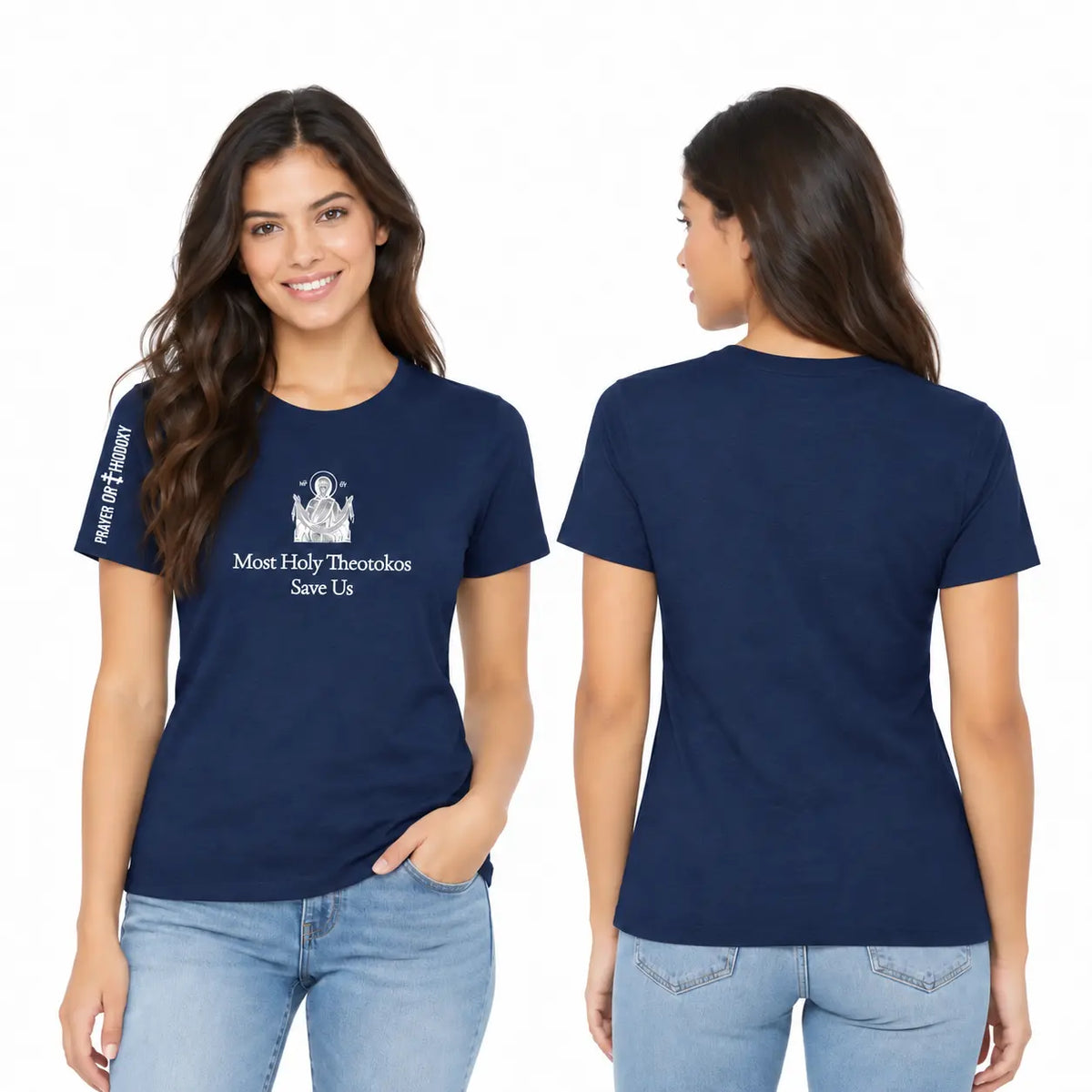 Most Holy Theotokos Save Us (English) | Orthodox Women’s T-Shirt Prayer Orthodoxy