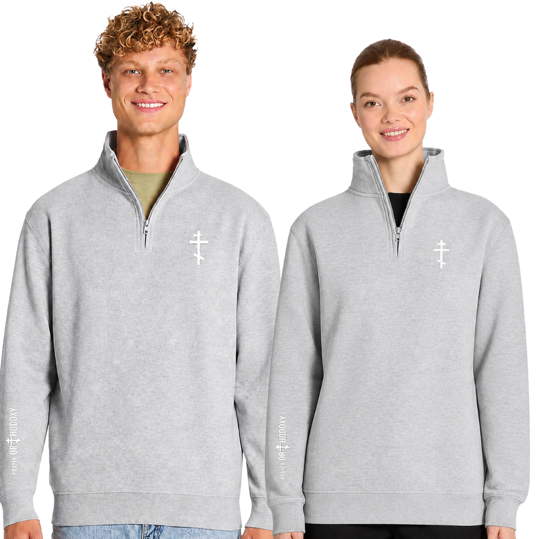 Embroidered Orthodox Cross | Quarter Zip Hoodie | Heavyweight