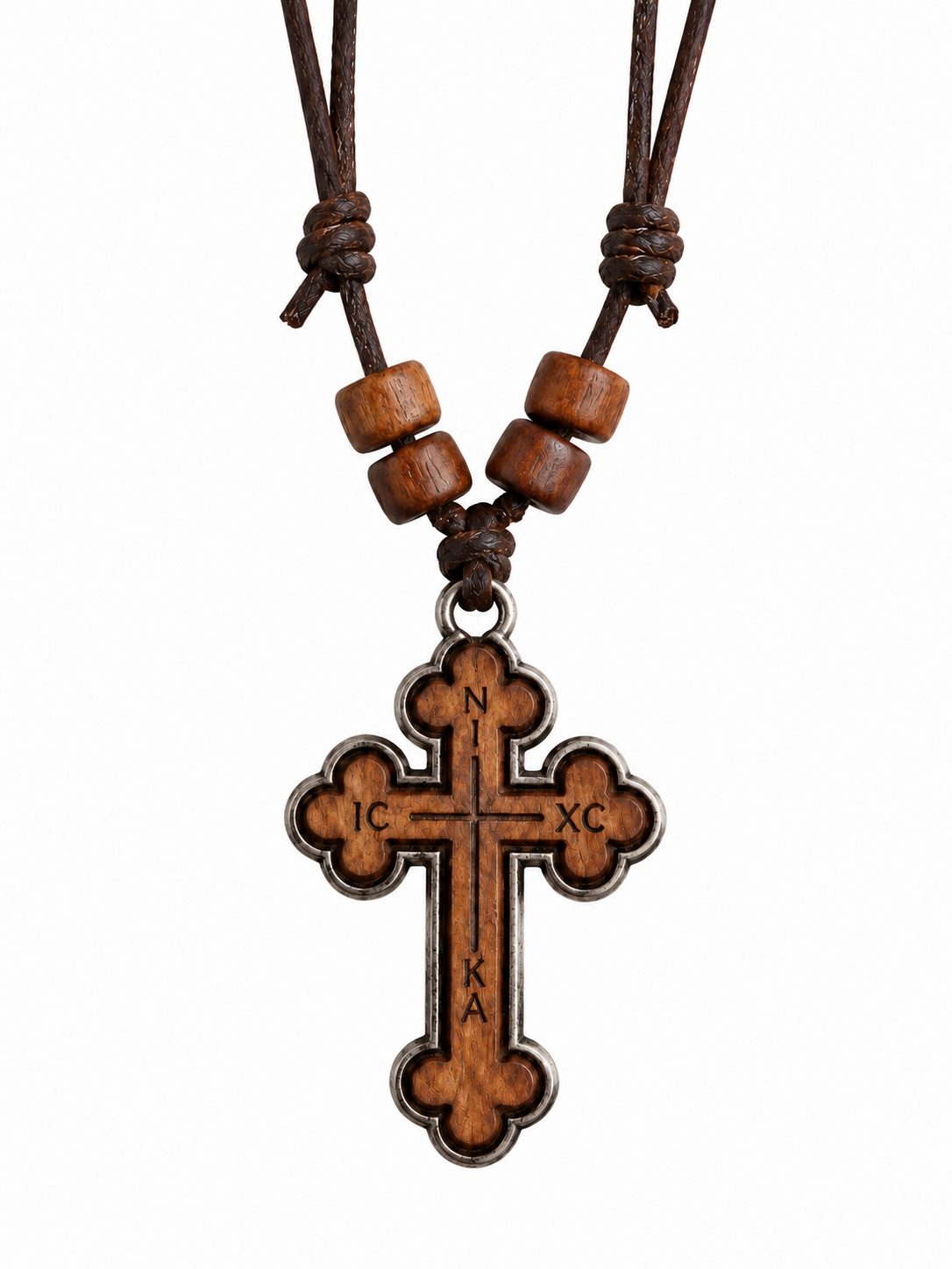 Framed IC XC NIKA Wooden Cross Necklace