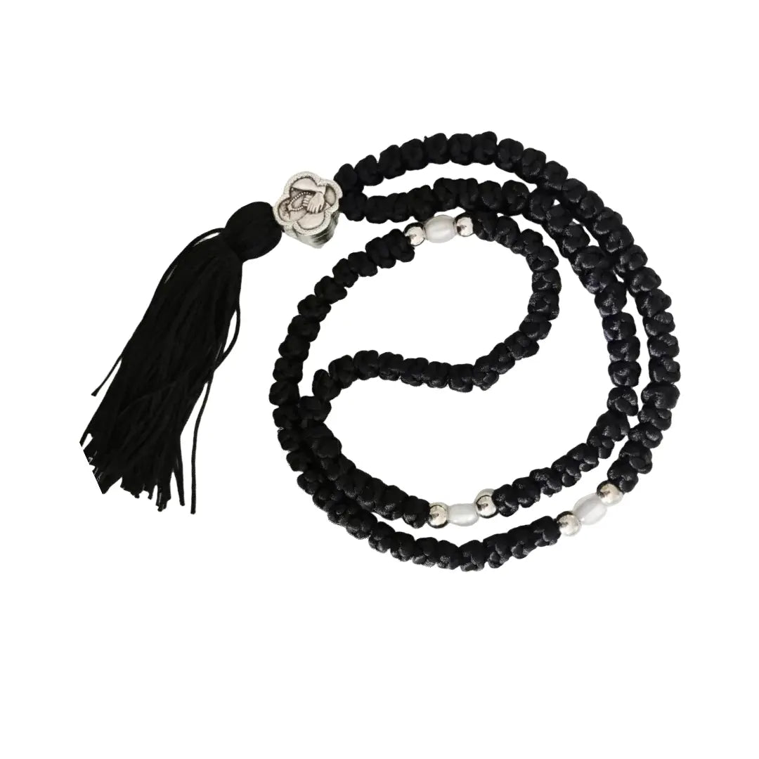 Black Prayer Rope with Metal Cross for Prayer