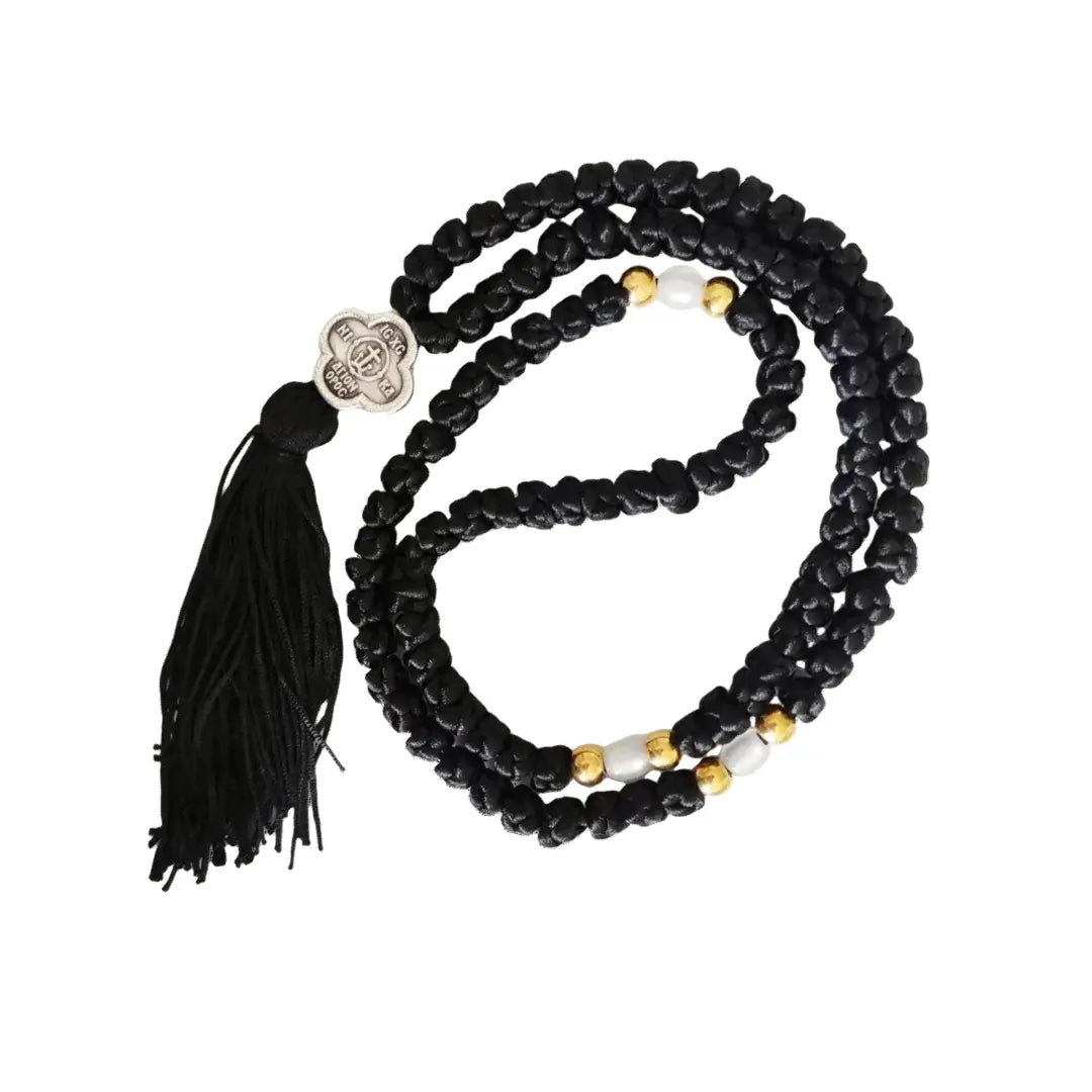 Black Prayer Rope with Metal Cross for Prayer