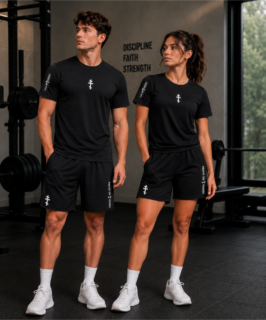 Orthodox Cross Workout Tee | Charcoal Black | Unisex | Classic Fit