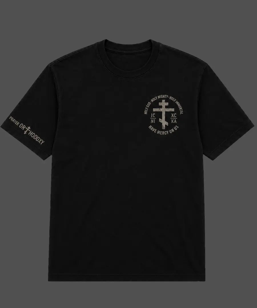 Trisagion Cross | Unisex T-Shirt | Heavyweight Garment Dye Prayer Orthodoxy