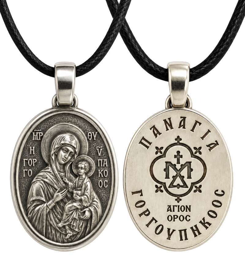 Panagia Gorgoepikoos “Quick to Hear” Medal Necklace – Mount Athos