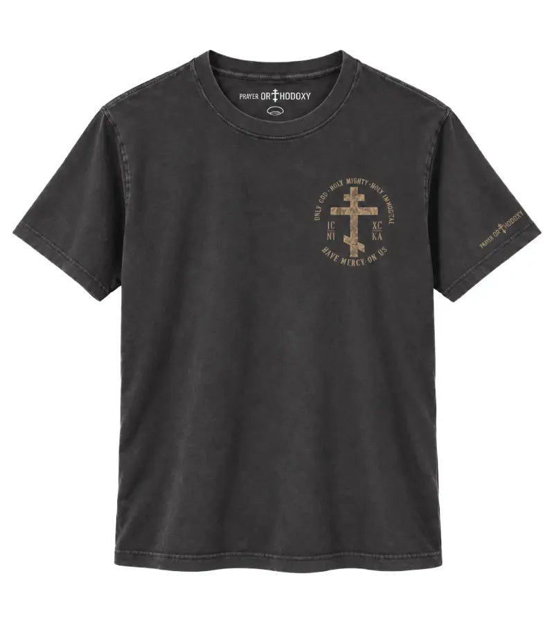 Trisagion Cross T-Shirt Heavyweight Garment Dye Prayer Orthodoxy