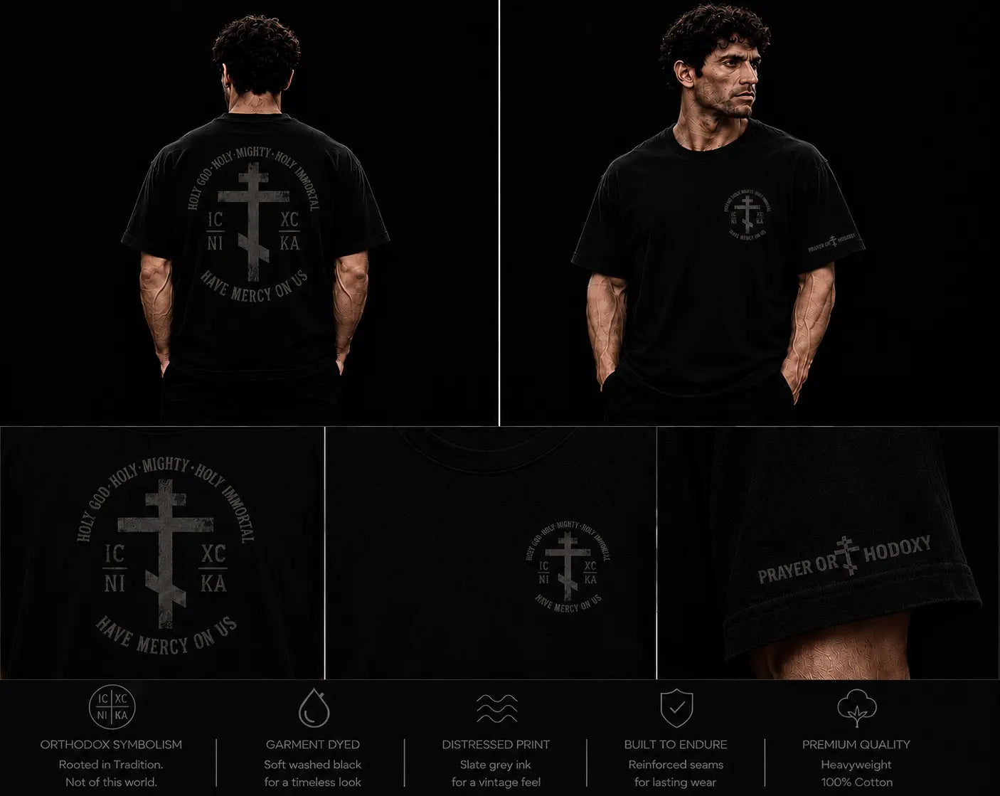 Trisagion Cross | Unisex T-Shirt | Heavyweight Garment Dye Prayer Orthodoxy