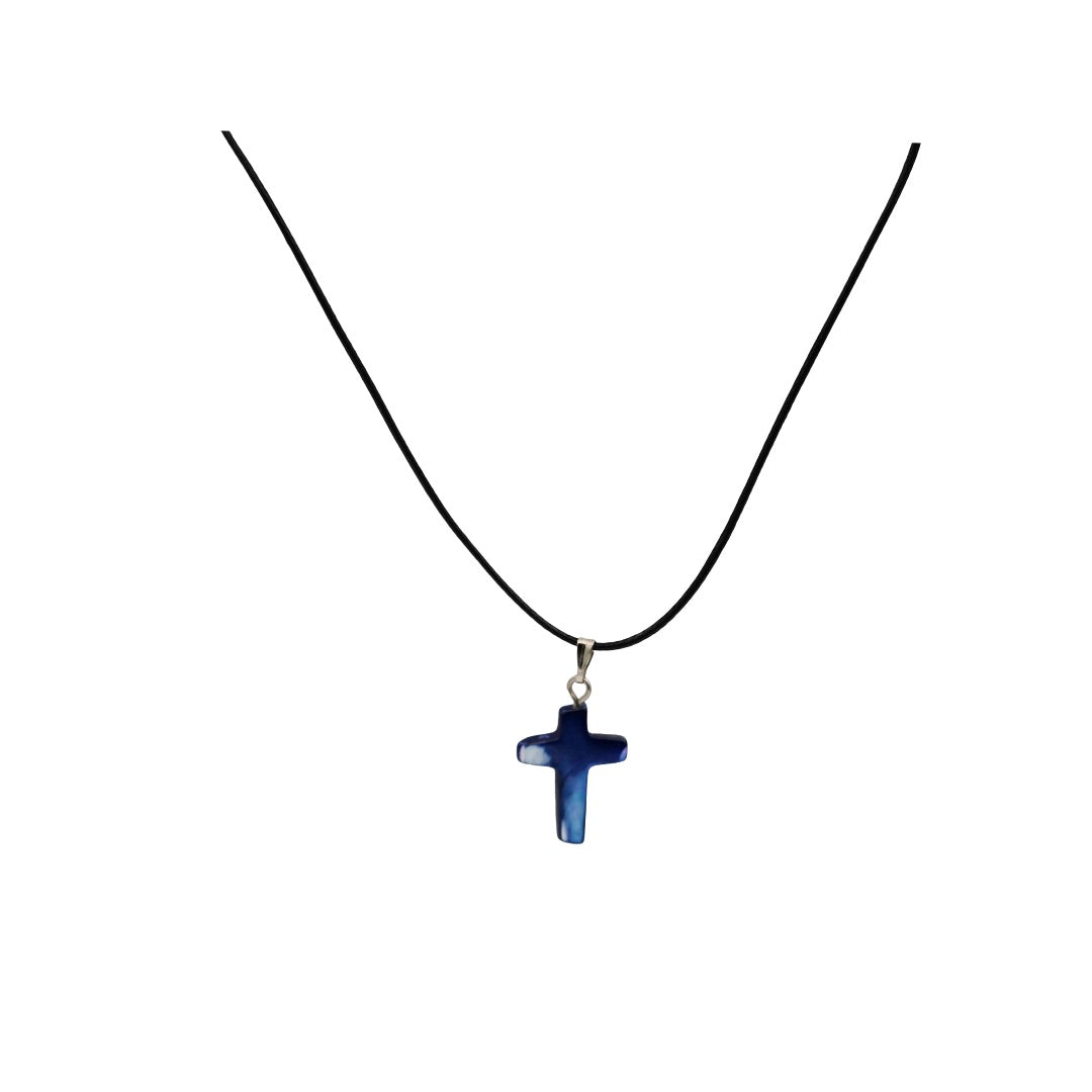 Blue Stone Cross Necklace - Handmade in Mount Athos