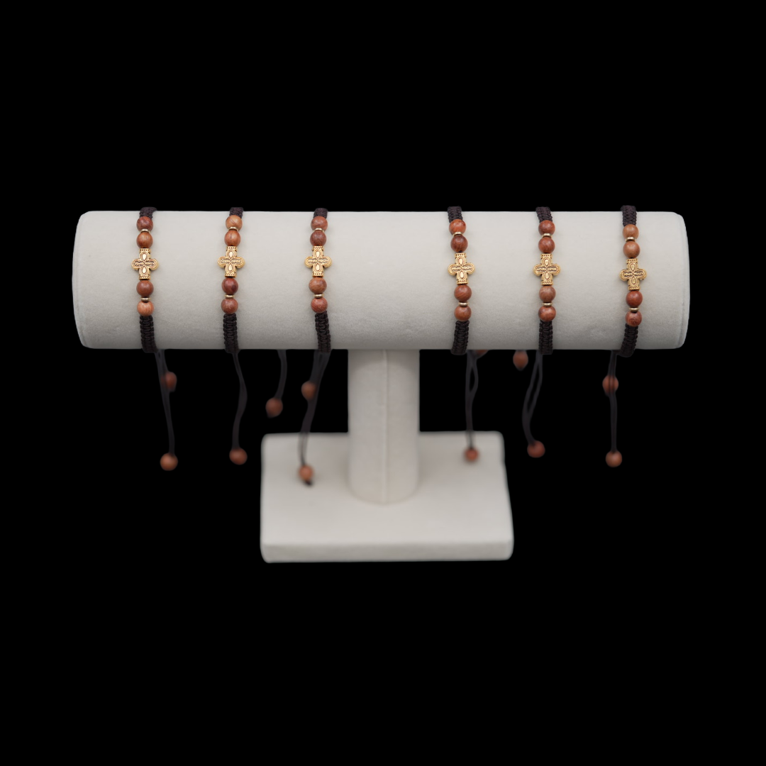 Gold & Brown Orthodox Cross Bracelet - Made in Mount Athos