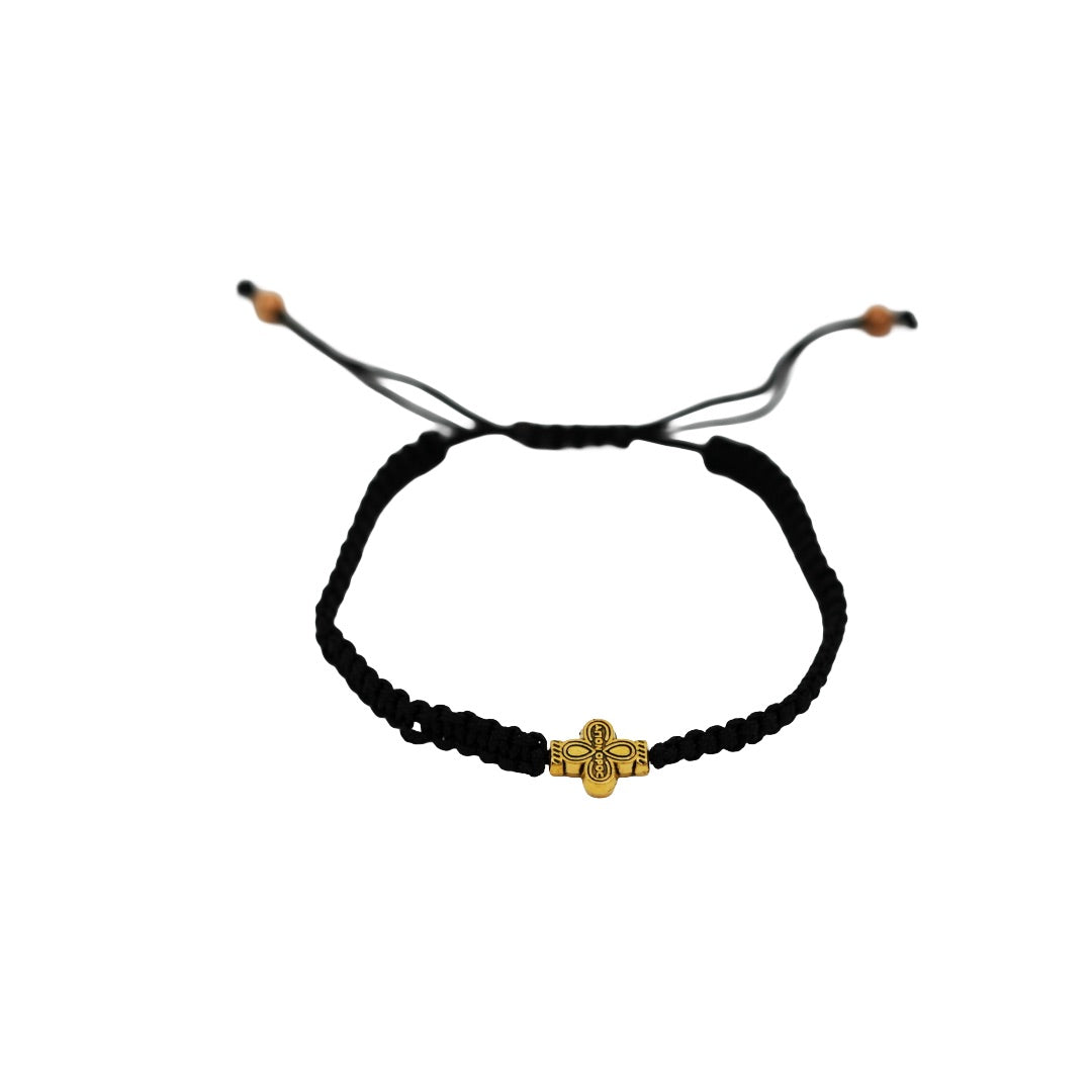 Black & Gold Orthodox Cross Bracelet - Made in Mount Athos