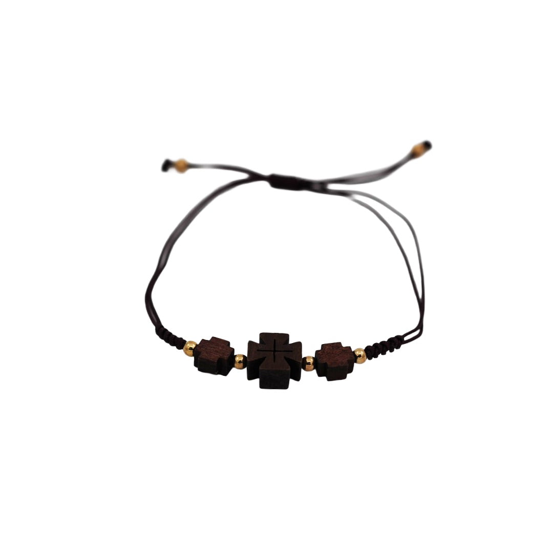 Brown Wooden Orthodox Cross Bracelet - Made in Cyprus