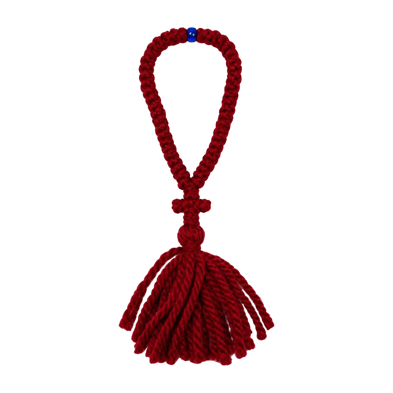 50-Knot Handmade Albanian Wool Prayer Rope – Burgundy Prayer Orthodoxy